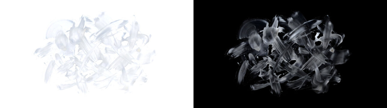 Paint brush strokes in gray crossing gestural texture suited for creative design in PNG, Transparent and Black Background Versions