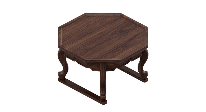 3D Isometric Modern 12-Sided Soban Low Table, 12 Sided Walnut Soban Table.