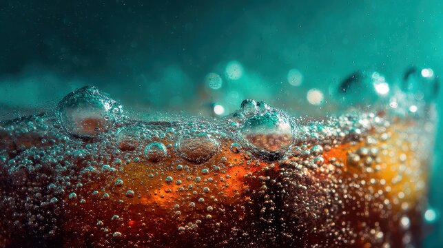 Close-up of bubbly liquid with vibrant orange and dark tones creating a dynamic abstract visual