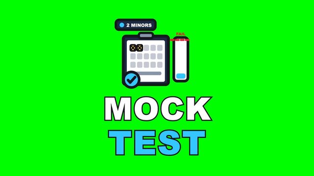 4K green screen MOCK TEST animated text - the sheet filling with minors well short of the line, kinetic typography driving school overlay for learner content and social media, chroma key