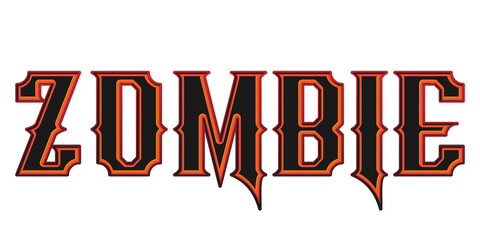 Western style zombie word typography with orange and red outline isolated on black background © Ndoewer