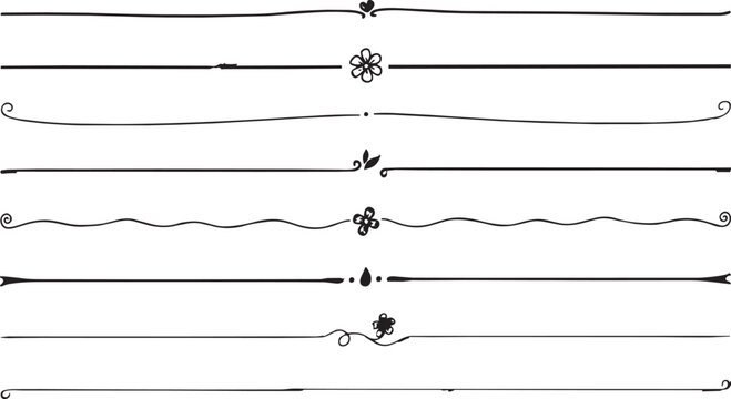 A collection of hand-drawn horizontal text dividers and decorative line separators with floral and organic on white background