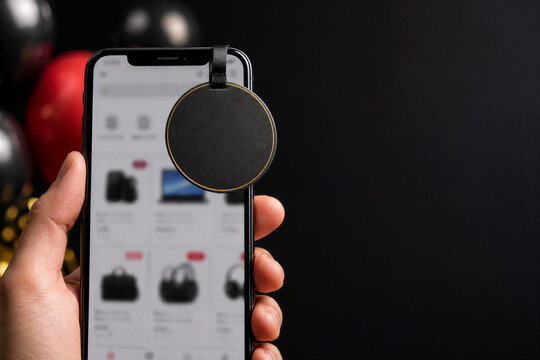Black Friday Cyber Monday Online Shopping Smartphone Mockup with Blank Round Tag