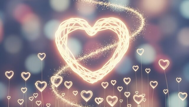 Colorful pixel art heart with white hearts around on grid background