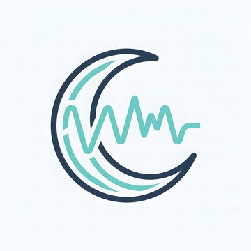 Minimalist teal wave logo inside crescent moon outline vector for branding and design projects