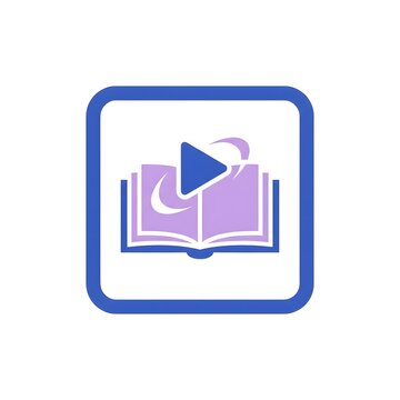 Digital education icon with open book and play button for e-learning and multimedia content