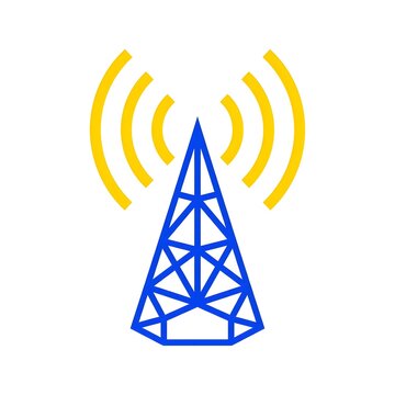 3D blue cell tower emitting golden wireless signal waves for high-speed connectivity illustration