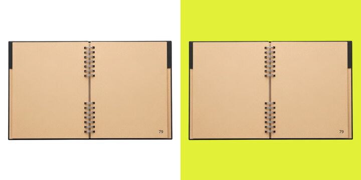 Open blank spiral notebook with brown paper pages
