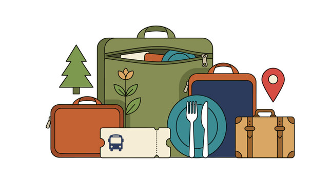 Travel luggage and vacation essentials vector illustration
