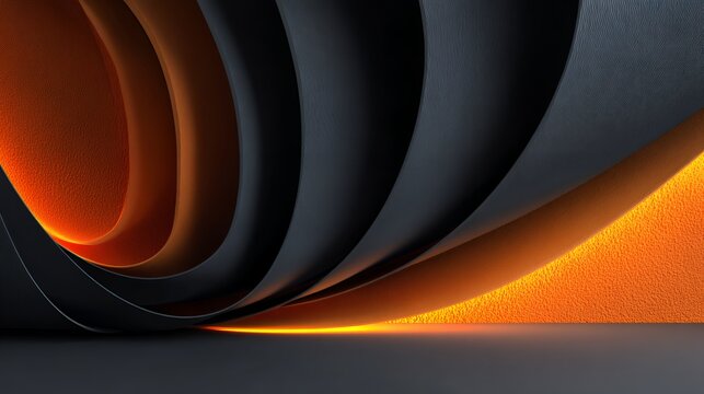 Abstract 3d dark layered background with glowing orange neon edges for dynamic modern tech presentations and halloween backdrops