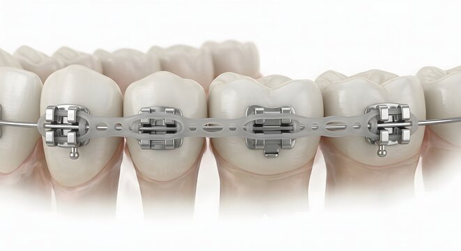 Detailed 3D Render of Orthodontic Braces with Power Chain Elastic Isolated on White Background