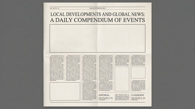 Historic broadsheet newspaper layout with vintage typography and global news headlines