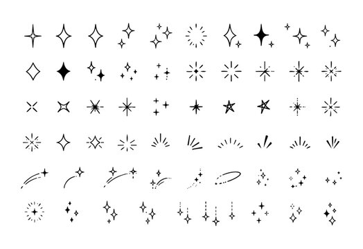 手描き風のキラキラ・星・光エフェクト装飾セット ベクター