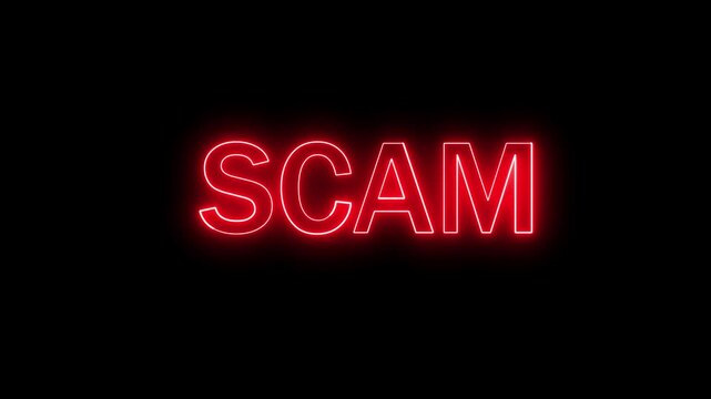 rad glowing neon scam text animation icon