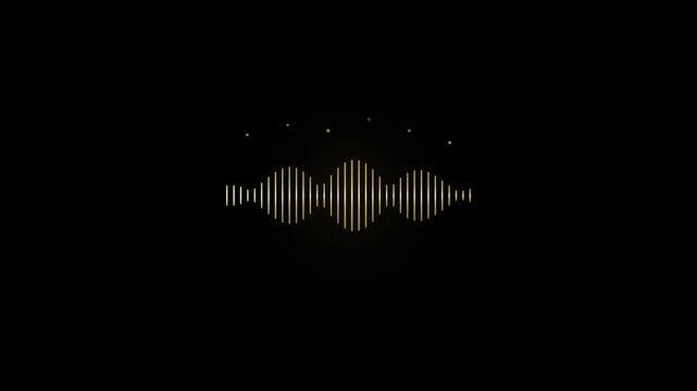 Motion graphics animation of golden audio waveform equalizer on dark modern background with neon glow for broadcast commercial