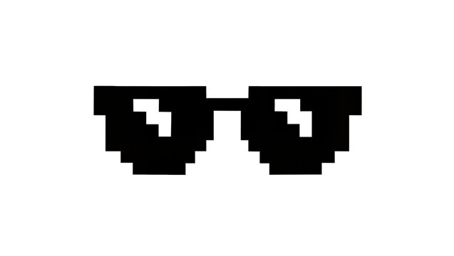 Pixelated black sunglasses with white highlights, isolated on transparent background