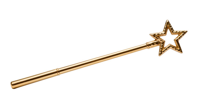Golden star magic wand with textured surface, isolated on transparent background
