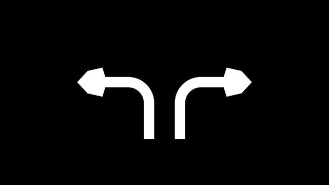 Split Path Decision Branching Arrows Motion Graphic For Strategic Planning Choices On Black Screen