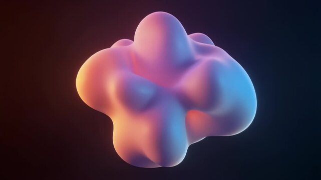 A triptych of abstract, amorphous 3D forms glowing with vibrant pink, orange, and blue light against a dark background.