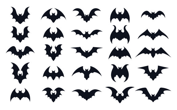 Halloween flying bat silhouette set