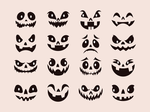 Spooky halloween pumpkin faces set