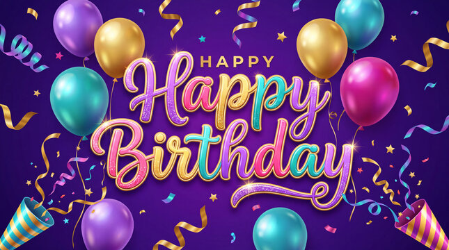 This vibrant image features a happy birthday celebration theme filled with colorful balloons, confetti, and cheerful decorations, perfect for birthday party invitations or promotions.