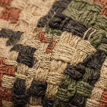 Woven fabric texture with brown and dark green pattern