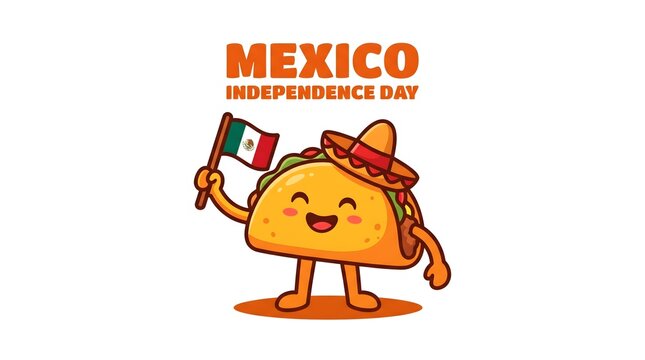 Mexico Independence Day Cute Taco Character Mascot Holding Flag