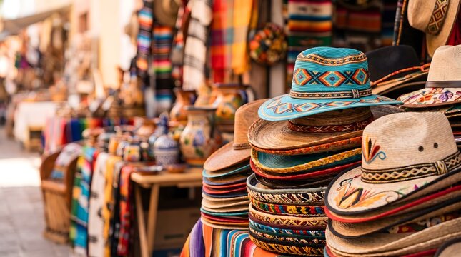 Traditional Handmade Hats Display at Mexican Street Market