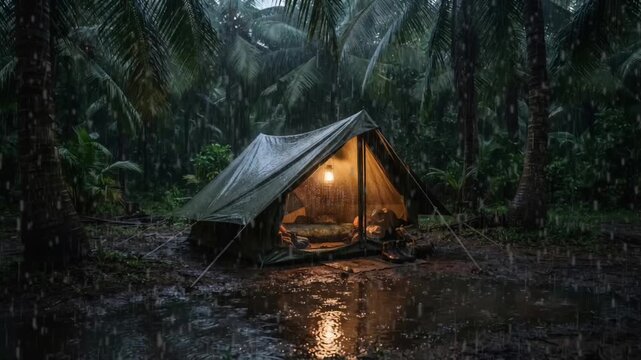 tent in the forest Seamless looping 4k time-lapse animation video background 