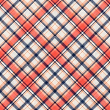 Seamless diagonal plaid pattern in orange grey and white
