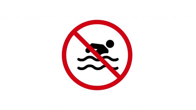 No Swimming Prohibition Solid Animated Icon With Alpha Channel. Water Safety, Hazard Warning, And Restricted Area Silhouette Motion Graphic. Public Safety Signage. On Transparent Background