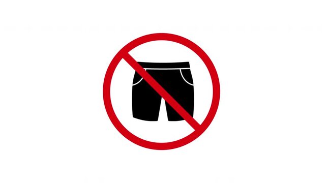 No Shorts Allowed Solid Animated Icon With Alpha Channel. Dress Code Restriction And Clothing Policy Silhouette Motion Graphic. Prohibition And Regulation Signage. On Transparent Background