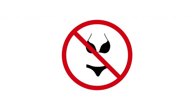 No Swimwear Prohibition Sign Animated Icon With Alpha Channel. Forbidden Swimwear Warning And Restriction Motion Graphic. Stop And Ban Notice. On Transparent Background