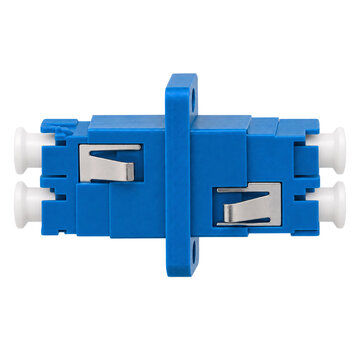 Isolated fiber optic sc apc duplex adaptor in blue, network
