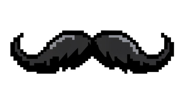Pixelated black handlebar mustache, isolated on transparent background