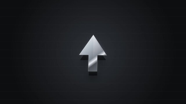 Metallic 3D Silver Arrow Pointing Upwards for Quick Paste Animation UI Design on Dark Minimalist Background