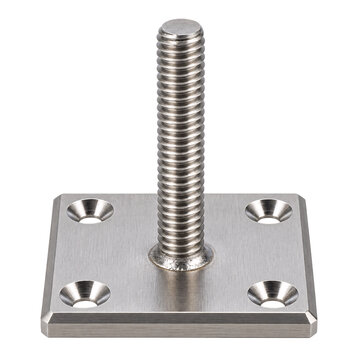 Isolated metal square base with a threaded rod for furniture assembly