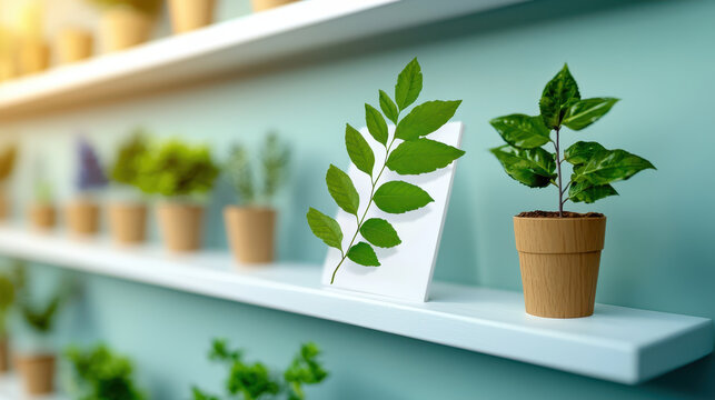 Vibrant display of indoor plants arranged on shelf, showcasing various green leaves in small pots, creating fresh and lively atmosphere