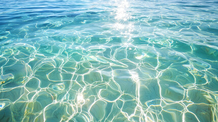 Fototapeta premium Clear turquoise water with shimmering reflections creates tranquil and serene atmosphere, inviting relaxation and peace