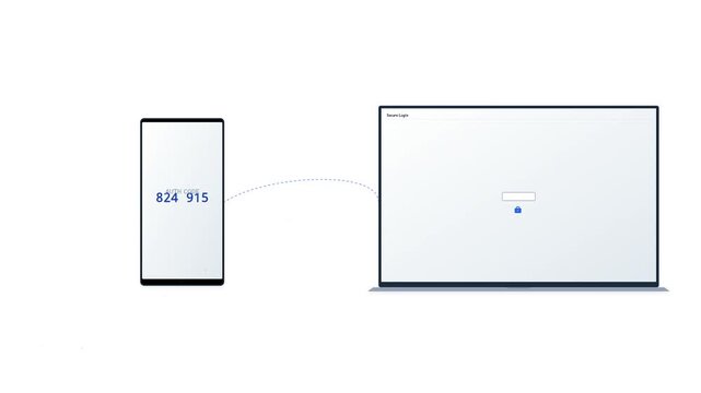 Cyber security authentication on mobile and laptop white background