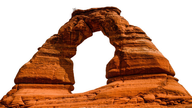 Natural sandstone arch formation with layered rock textures, isolated on transparent background