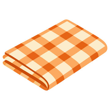 Folded orange plaid picnic blanket tablecloth gingham pattern vector illustration