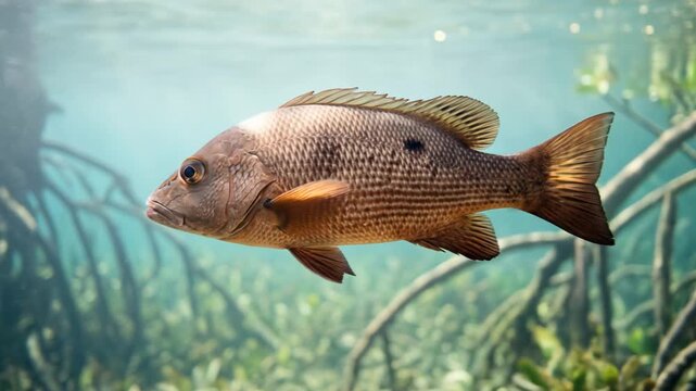 mangrove snapper close up underwater at morning light in florida mangroves video