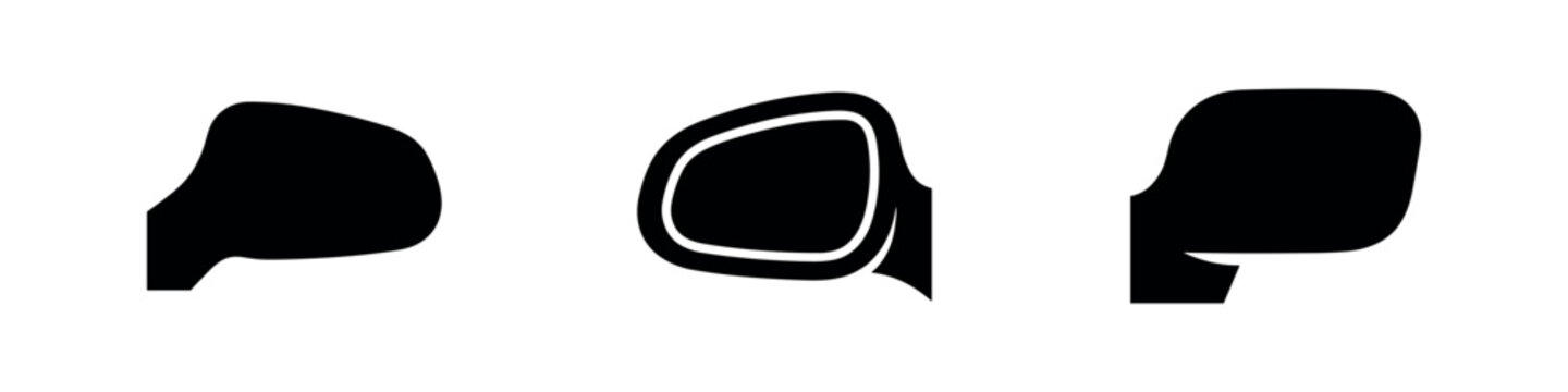Car Side Mirror Silhouette Icons Set, Wing Mirror Automotive Parts