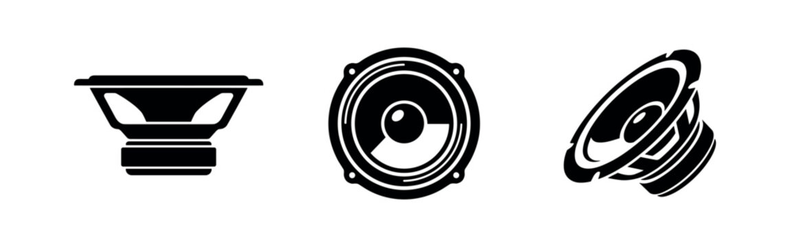 Car speaker and subwoofer icons set. Automotive audio system components.