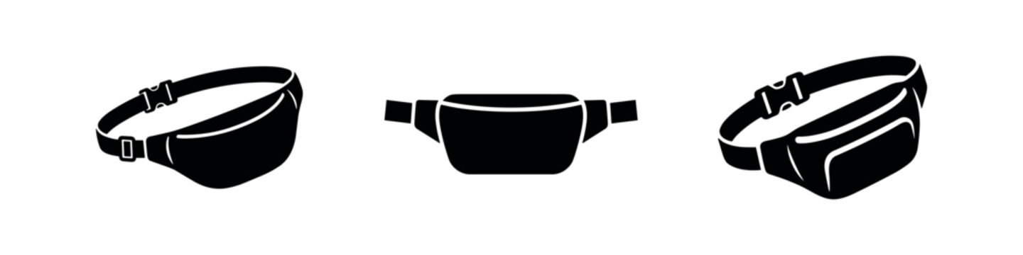 Waist bag and fanny pack icons set