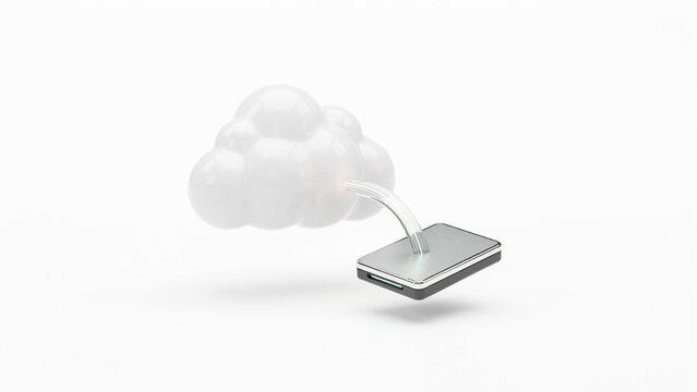 Modern smartphone connected to cloud storage symbolizing digital data synchronization and online services