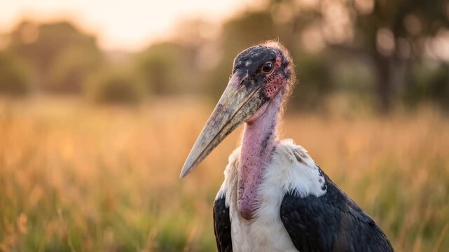 marabou stork close up at morning light in east africa savanna video
