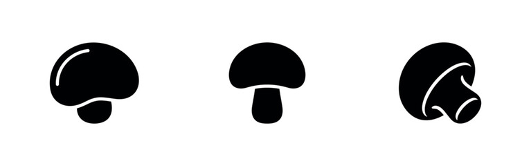 Button mushroom icons. Set of edible fungi, food, and culinary symbols. © Lili
